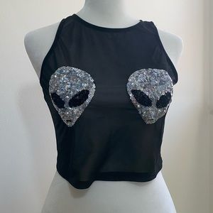 Sexy Alien sequence embroidery crop top